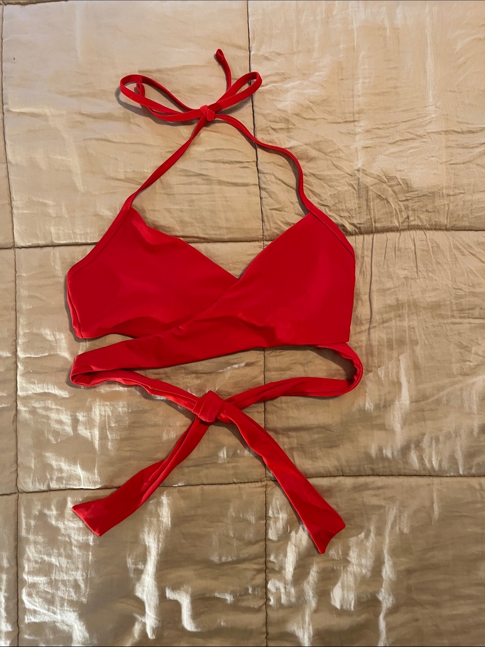 aerie Red Wrap Halter Bikini Top